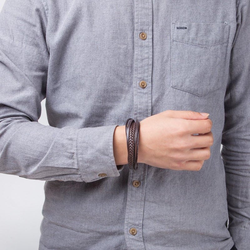 Murtoo Mens Leather Bracelet with Clasp Cowhide Multi-Layer Braided Leather Mens Bracelet - Image 3